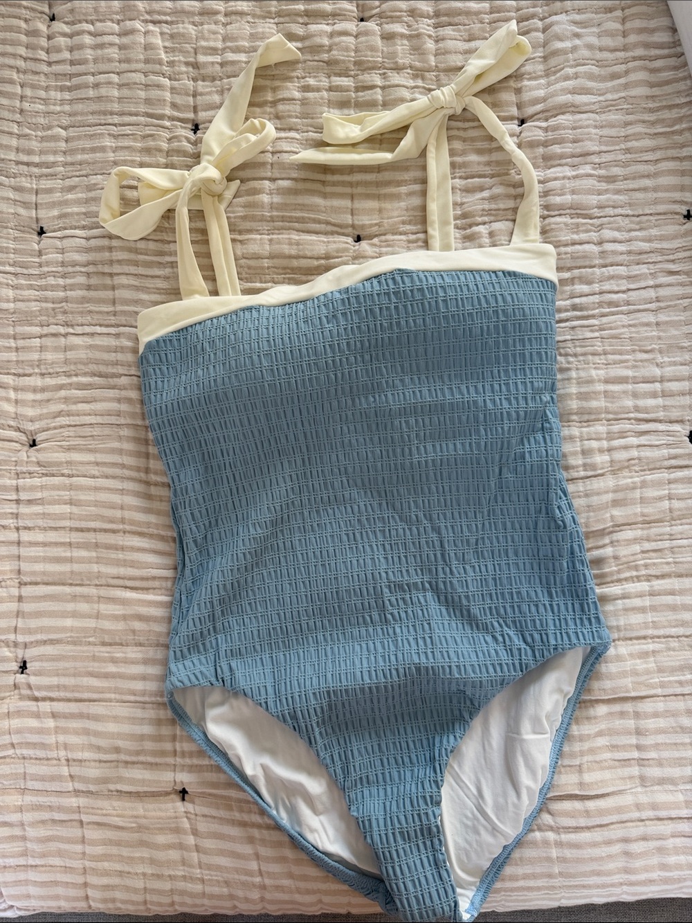 Hermoza Blue One-Piece Swimsuit with Cream Tie Straps